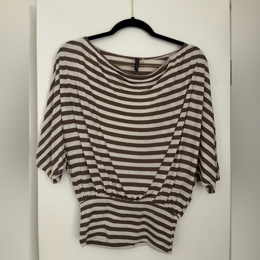Women's Striped Boatneck Tunic in Brown and White